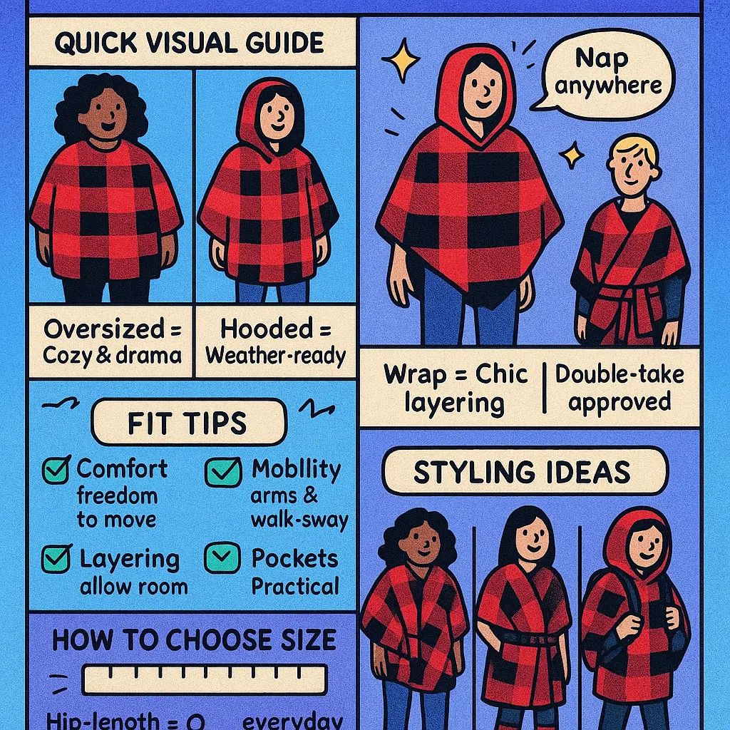 red and black poncho - Ruana